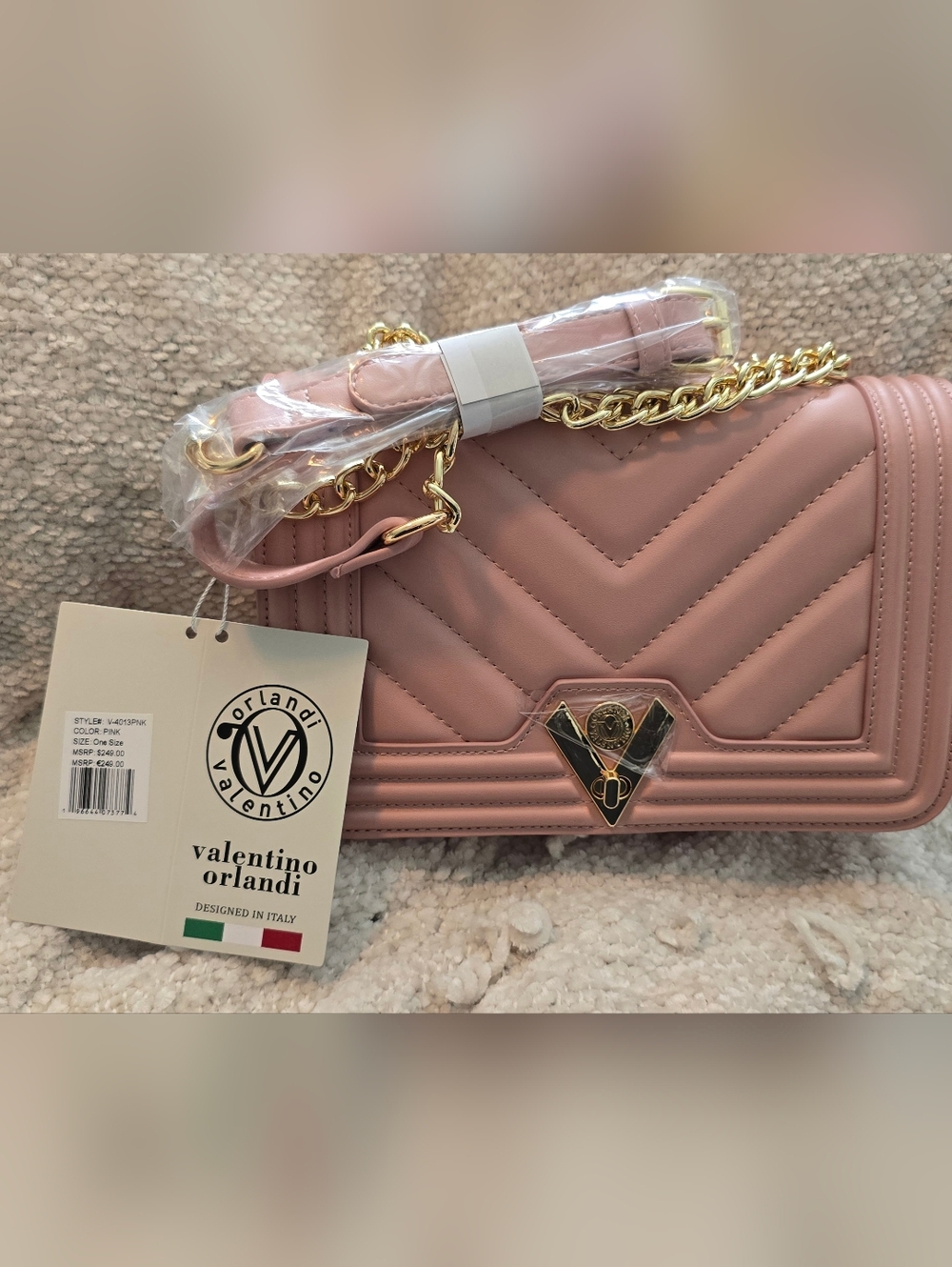 Valentino Orlandi Pink Quilted Crossbody Bag with Gold Chain